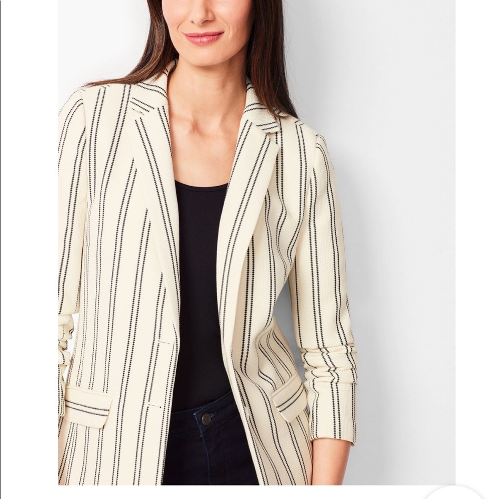 Talbots’ textured Ponte Striped Knit blazer